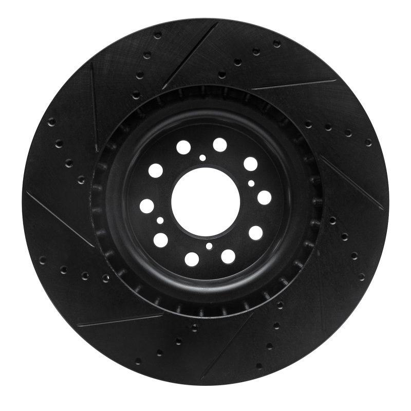 Acura Integra Brake Rotor (1) - Front Right - R1 Concepts - Drilled & Slotted - Black - `17-`25